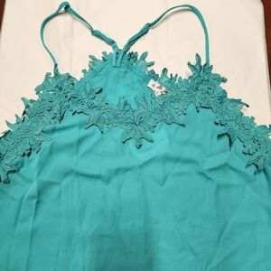 NWT MACARON  Jade Green size XL cami with flower trim and T back